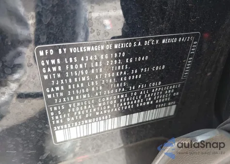 2022 Volkswagen Taos 1.5T Se from USA, damaged, VIN 3VVRX7B23NM005967